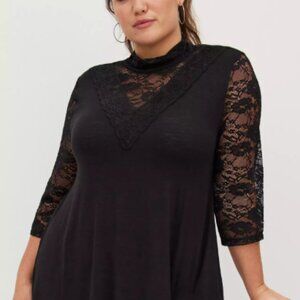 Torrid High Neck Lace Swing Top - Super Soft Black